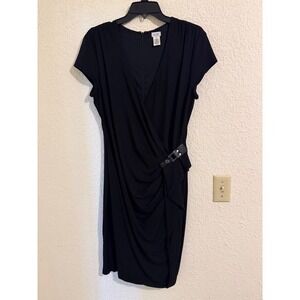 Cache Black Wrap Style Sheath Dress Side Buckle V-Neck Short Sleeve XL USA